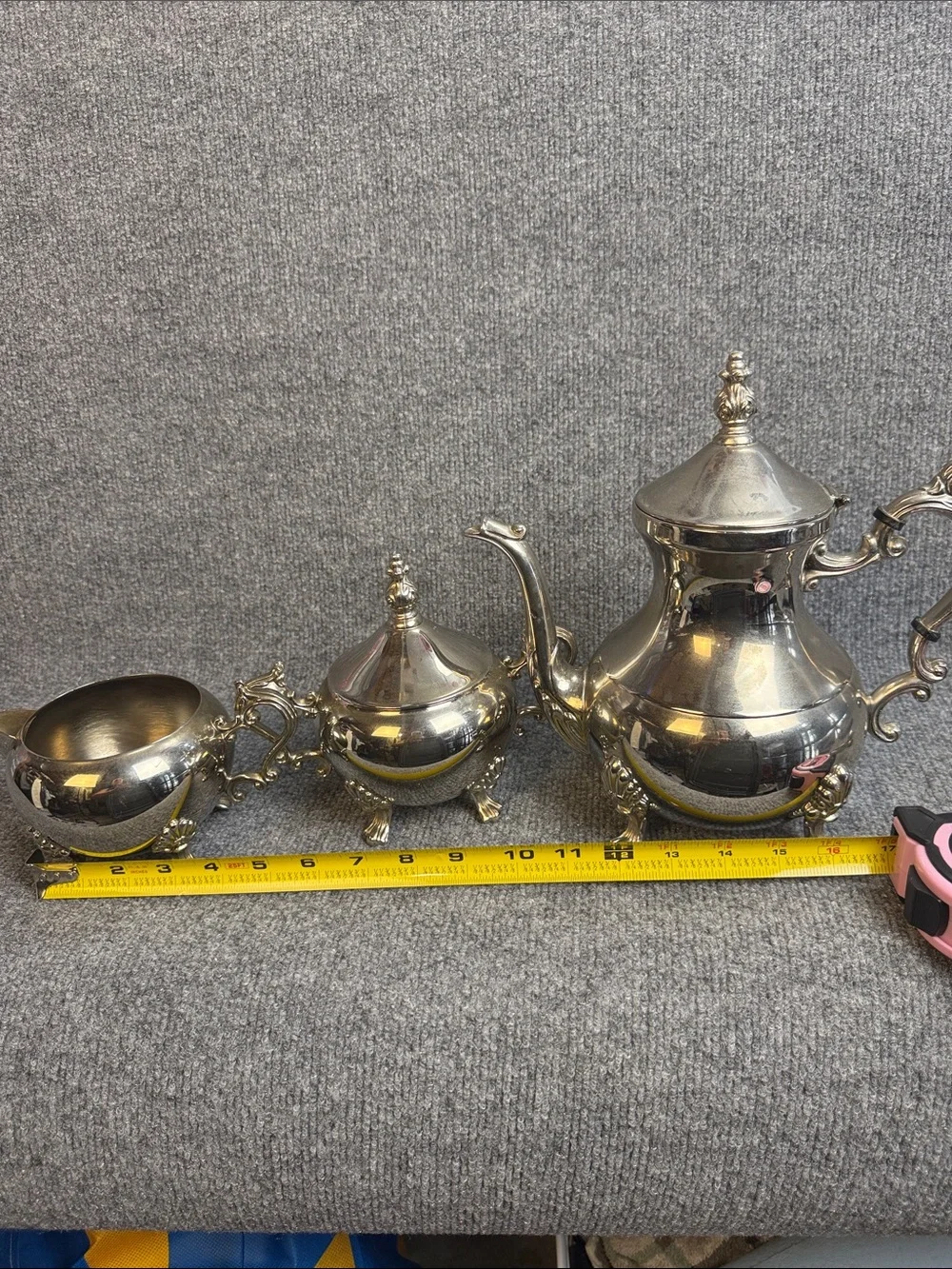 Silver plated, unmarked set: teapot, creamer, sugar bowl - Very Nice!
